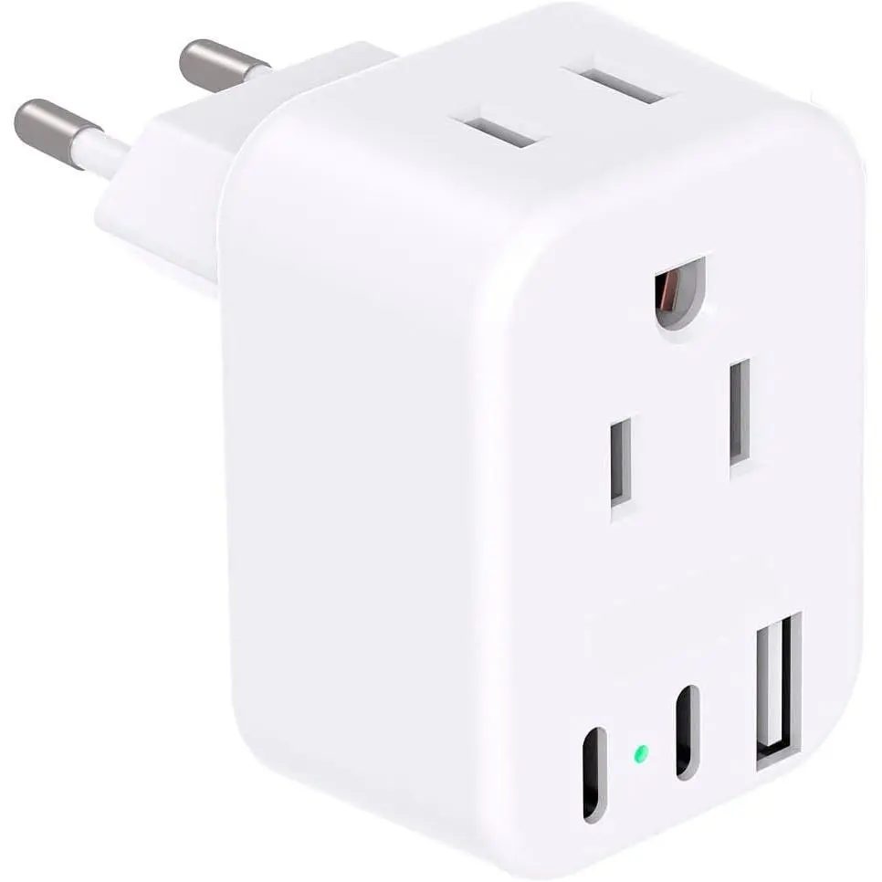 European Travel Plug Adapter USB C,  International Plug Adapter,  to  Adapter Plug 2 Outlets 3 USB Ports(2 C Port), Type C Power Adapter to  Spain France Portugal Iceland