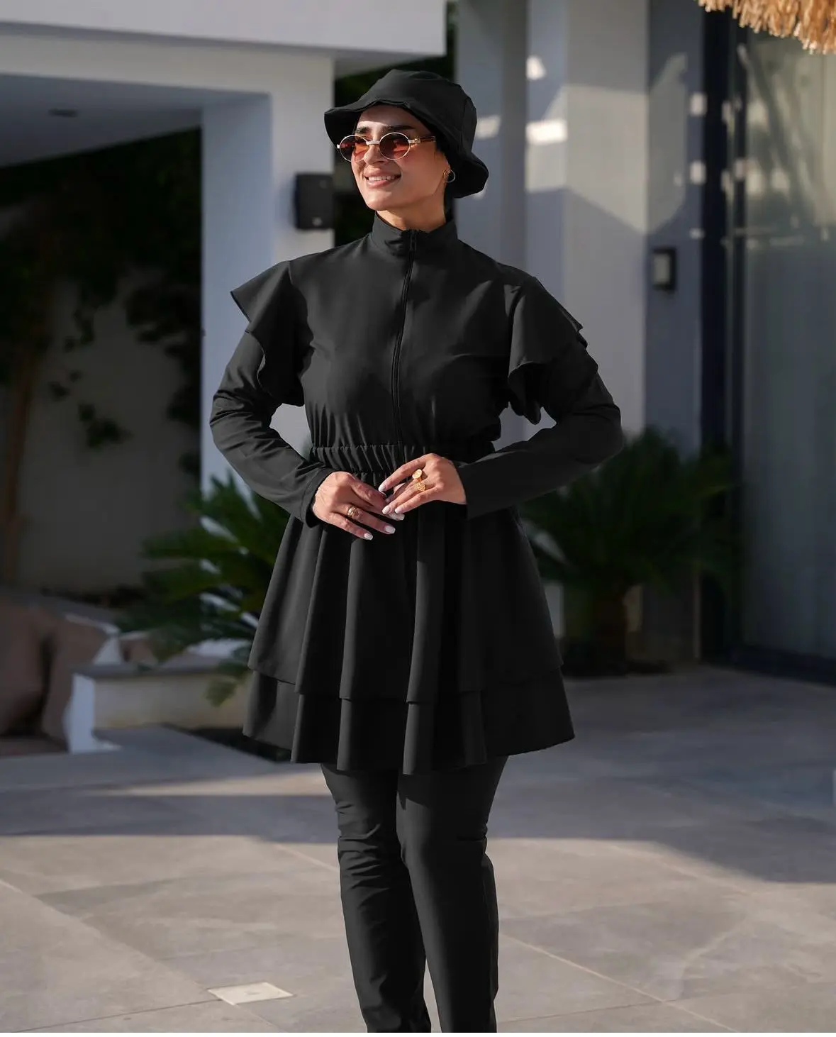 Burkini 1 - Essential Swimwear Set with Three Pieces for Aquatic Adventures - Black Design - Hat Not attached to the suit