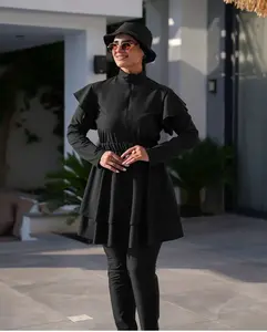 Burkini 1 - Essential Swimwear Set with Three Pieces for Aquatic Adventures - Black Design - Hat Not attached to the suit