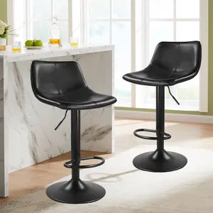 KKTONER Bar Stool with Back Set of 2 Height Adjustable Swivel Bar Chair Pub Island Kitchen stools with footrest PU Leather Black