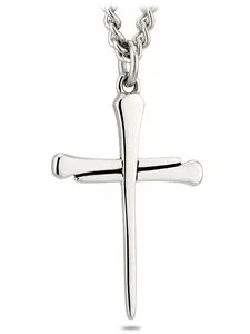 Shields of Strength Men's Stainless Horseshoe Nail Cross Necklace | John 19:30
