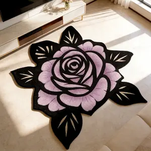 Creative Rose Pattern Carpet, Floral Shaped Rug, Minimalist Design, Foldable and Easy to Clean, Suitable for Living Room, Bedroom, Sofa, Restaurant