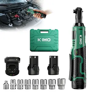 Angel KIMO 12V 3/8" Cordless Electric Ratchet Wrench Set | 40 Ft-lbs Torque 400 RPM | 2×2.0Ah Batteries, Fast Charger & 8 Sockets | Lightweight Power Tool for Auto Repair, Mechanics & DIY
