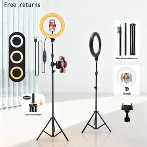 10 Inch LED Ring Light with Extendable Tripod Stand to 180cm, Phone Holder Included, Adjustable Brightness and Color for Home Studio, Video Recording, Makeup Tutorials, Bedroom Desk, Study Desk, Father’s Day#Summer Wins