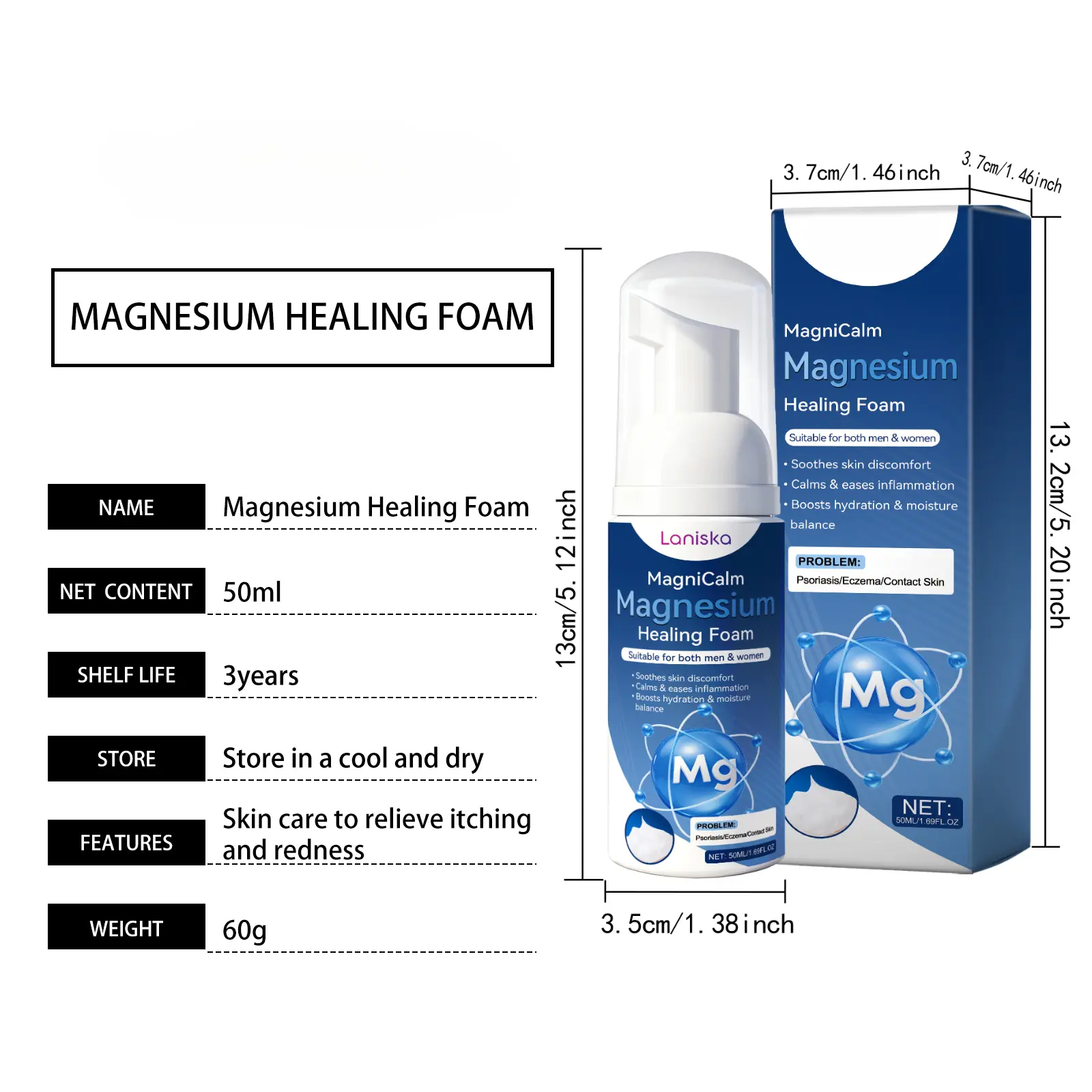 Magnesium Healing Foam 50ml for Body and Facial Moisturizing Daily Care 3 Years Shelf Life Square 3D Nail Armor Texture Snowman Festive Long Shape Art Set Almond Bone Skull Fall Short Gentle Moisturizer Nourishing Soothing Storage Moisture