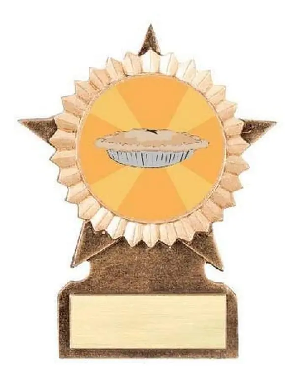 BuyAwardsandTrophies Best Thanksgiving Pie Award - Plastic Trophy with Base, Awards and Trophies for Fun Contests, Prizes for Adults and Kids Brown, 5.5"