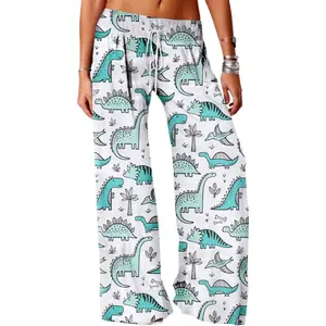 Women's Pajama Pants for Cute Dinosaur Graphic Prime Drawstring Pants,Ladies Stretch Sleepwear Bottoms Lounge Wide Leg