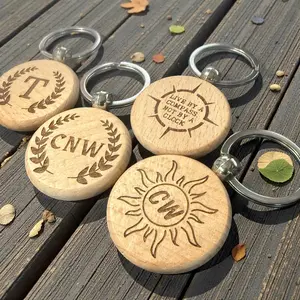Personalized Wood Round Keychain with Engraved Initials and Inspirational Quotes for Gifts 1.6" Round 5/16" Thick Natural Warm Aesthetic Ideal for Any Occasion