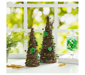 Glitzhome 16"H St.Patrick's Shamrock Berries Table Trees S/2
