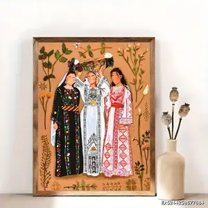 Palestinian Women Art Print - Traditional Arabic Cultural Decor Painting