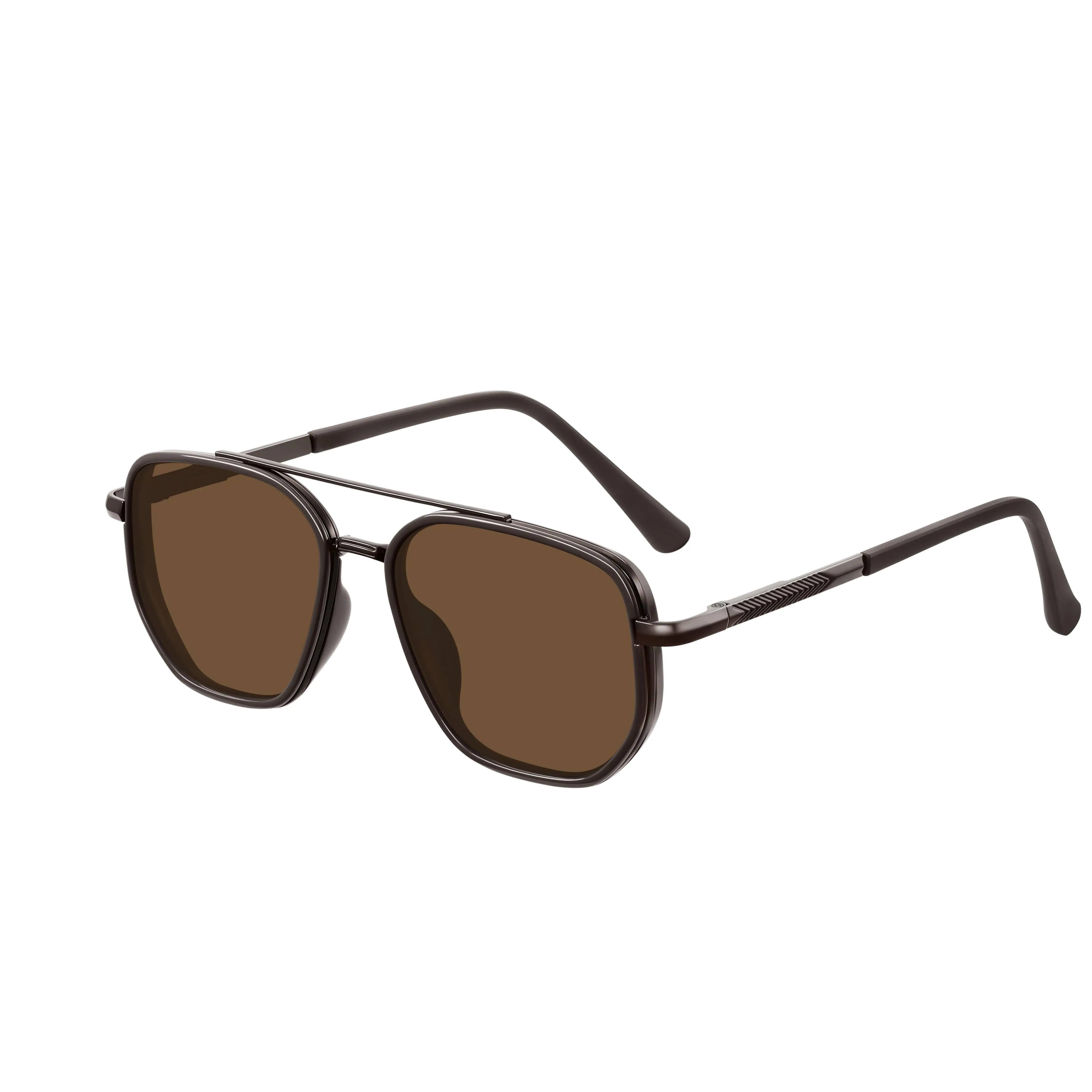 Brown Aviator Sunglasses for Men & Women, Retro Double Bridge Square Polarized Sunglasses, Vintage Pilot Shades for Driving, Travel & Outdoor