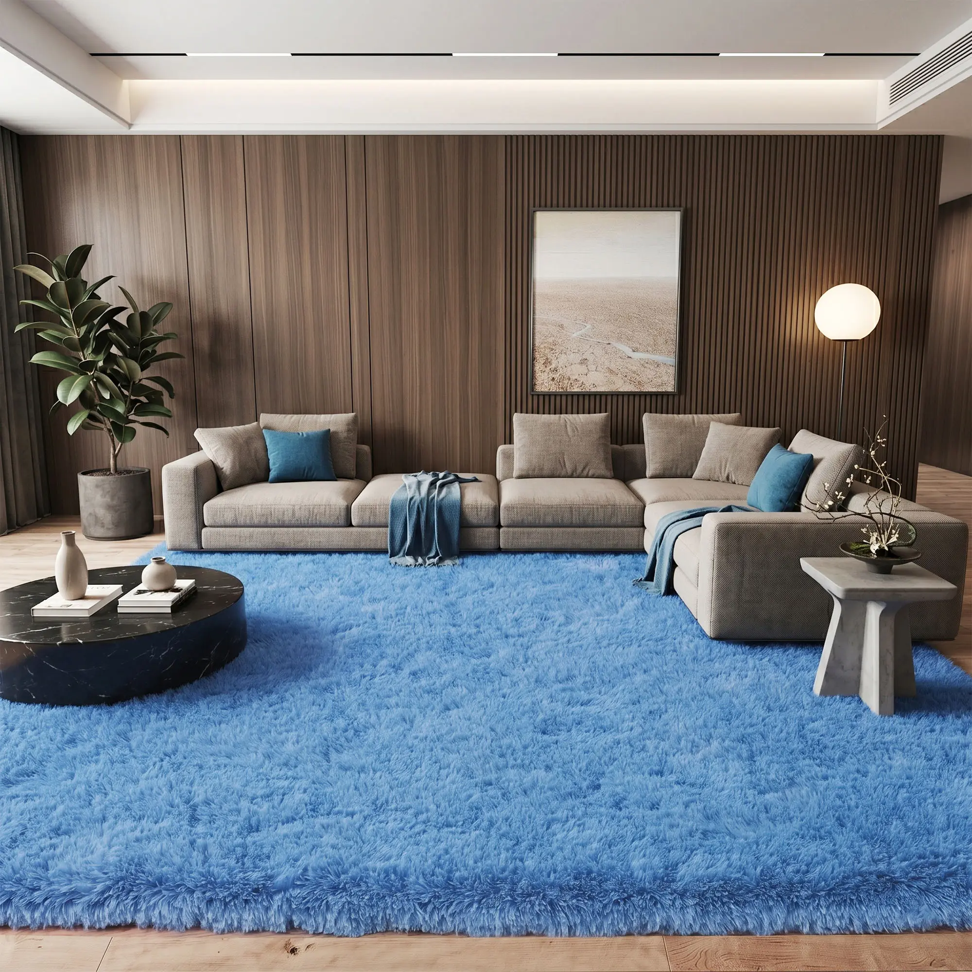 Dusty Blue Fluffy Shag Area Rug, Ultra Soft Non-Slip Plush Carpet, Aesthetic Floor Decor for Living Room Bedroom Dorm