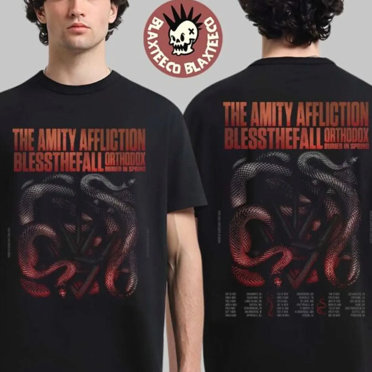 The Amity Affliction 2026 House Of Cards USA Tour Schedule Dates With Bless The Fall Orthodox And Buried In Spring T-Shirt QGT