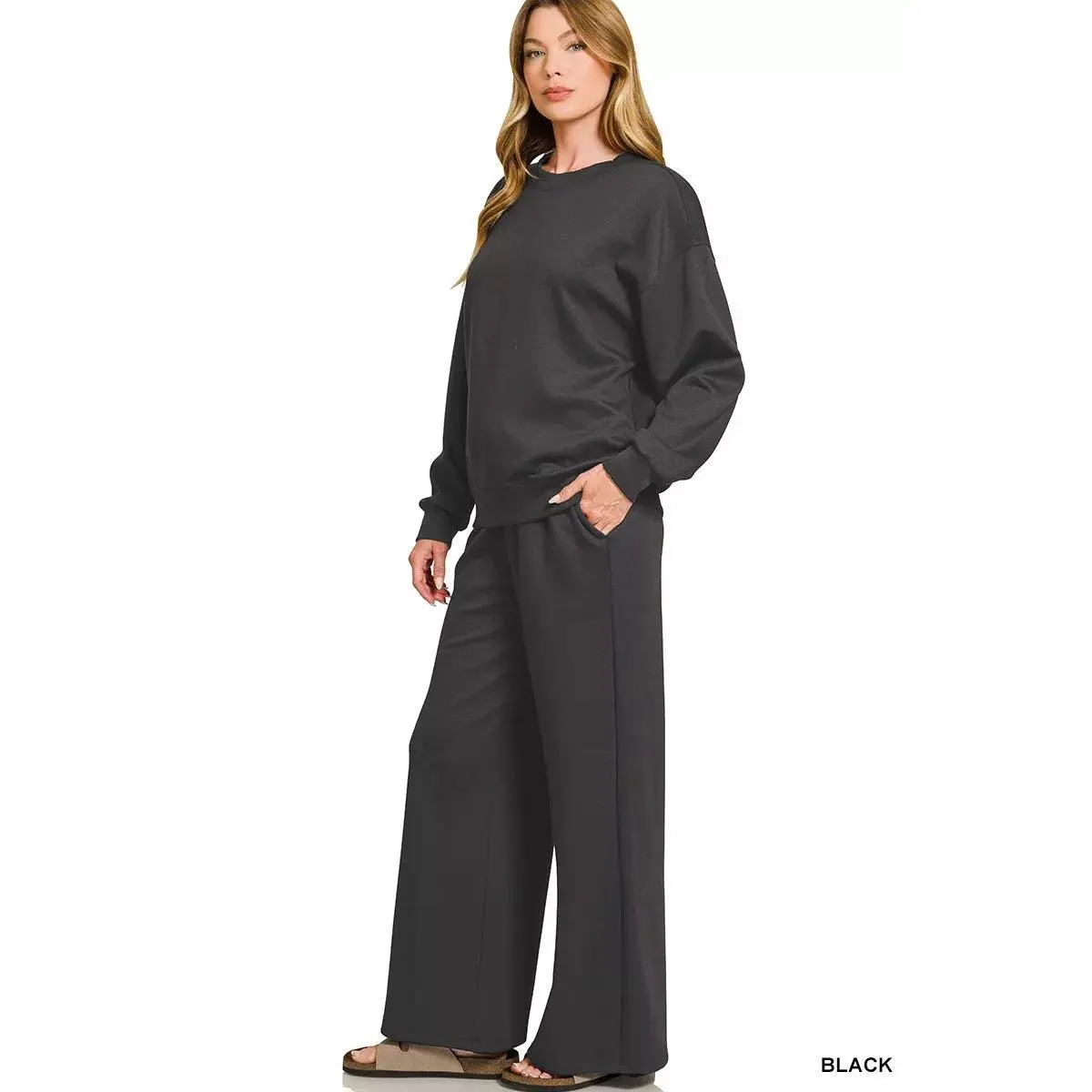 Zenana Scuba Crewneck Pullover and Pants Set