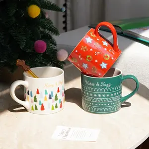 Christmas Ceramic Mug, Creative Candy Design Large Capacity Coffee Cup, Festive Tree Gingerbread Print, Home Decor Gift Idea