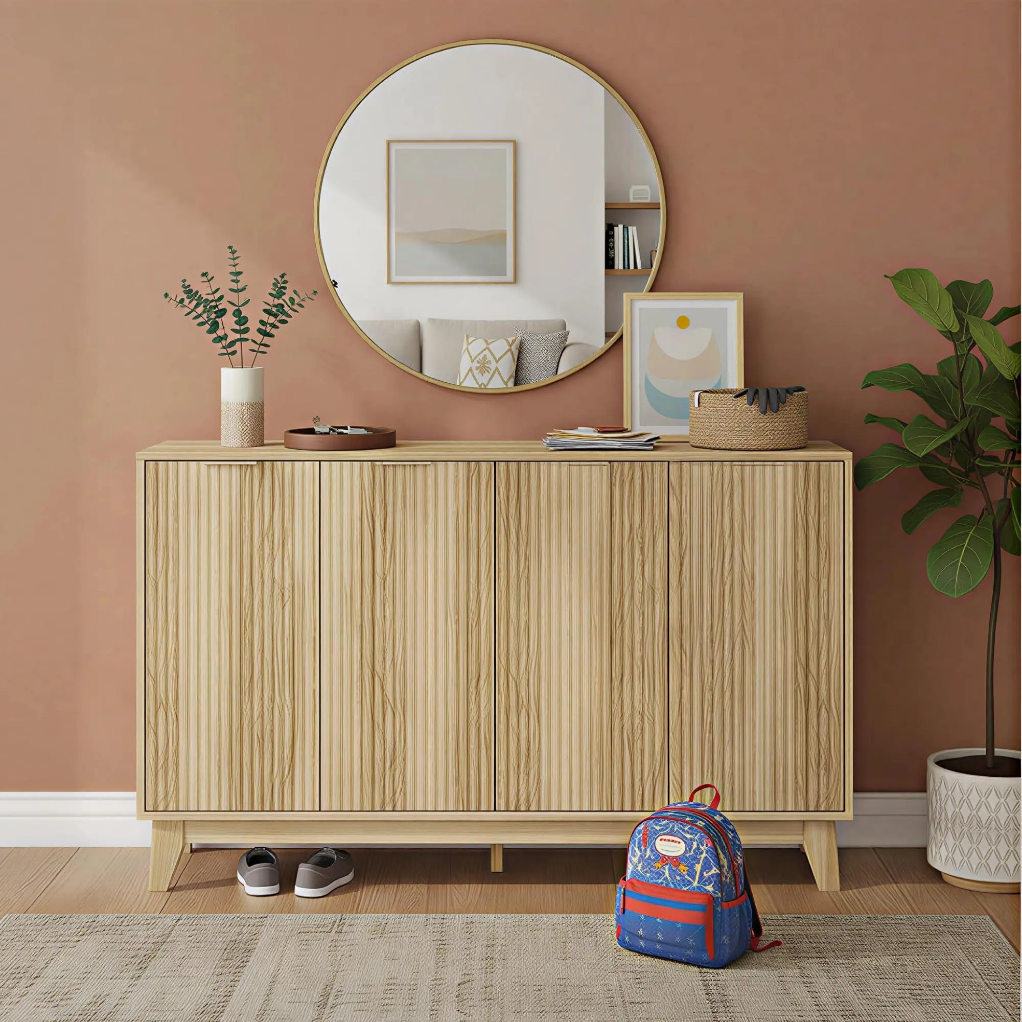 55'' Buffet Cabinet, Sideboard Cabinet with with Adjustable Shelf and 4 Doors, Sideboard Cabinet with Storage for Kitchen, Coffee Bar, Living Room, Entryway, Hallway