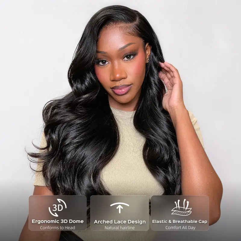 [13x6 GLUELESS WIG] 250% Density Megalook Body Wave 13x6 Glueless Transparent Lace Frontal Wigs Put On Go Pre-bleached Preplucked Pre-everything Effortless Human Hair Wigs For Beginner Friendly #Summervibes