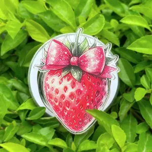 Cute Strawberry Bow Phone Grip – Adorable Fruit Pop Socket Phone Holder – Aesthetic Phone Accessory