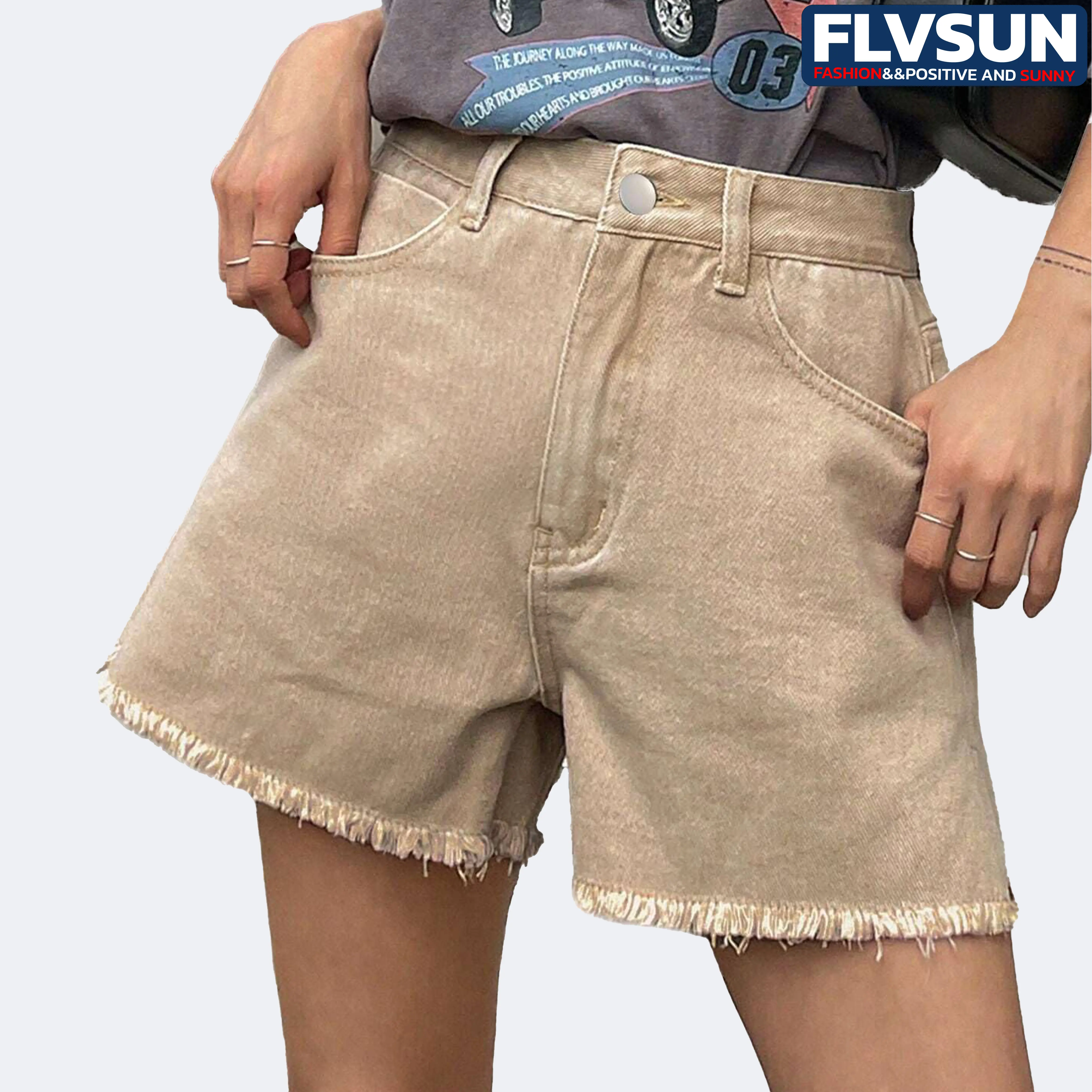 Women's High-Rise Khaki Jean Bermuda Shorts - Casual Lady Clothes, Above-Knee  Length, Raw Hem, Pocketed Bottoms, Minimalist High Rise Shorts for Women -  TikTok Shop