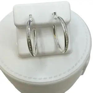 925 sterling silver hoops high quality solid silver earrings mexican   cubic zirconia stones )( Arracadas de plata es solido muy bonitos plata Mexicana