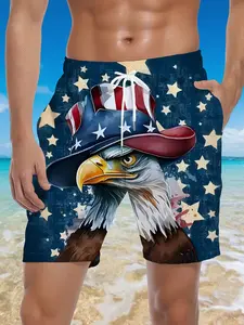 Men's Extra Large 3D Eagle Pattern Beach Shorts, Swimming Shorts - Patriotic American Flag Design, high-waist design, lightweight polyester fabric, perfect for sports, leisure and travel, casual outdoor wear