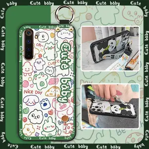 Shockproof Anti-dust Phone Case For OPPO Realme 6 Pro Durable Dirt-resistant Wrist Strap Anti-knock protective Kickstand Silicone Fashion Design Lanyard Waterproof ring Back Cover