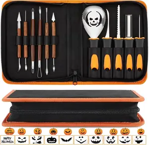 Pumpkin Carving Kit with Stencils, 11 Pcs Professional Carving Tools with 10 Pumpkin Carving Stencils, Heavy Duty Stainless Steel Pumpkin Carving Set for Halloween Decoration Jack-O-Lanterns
