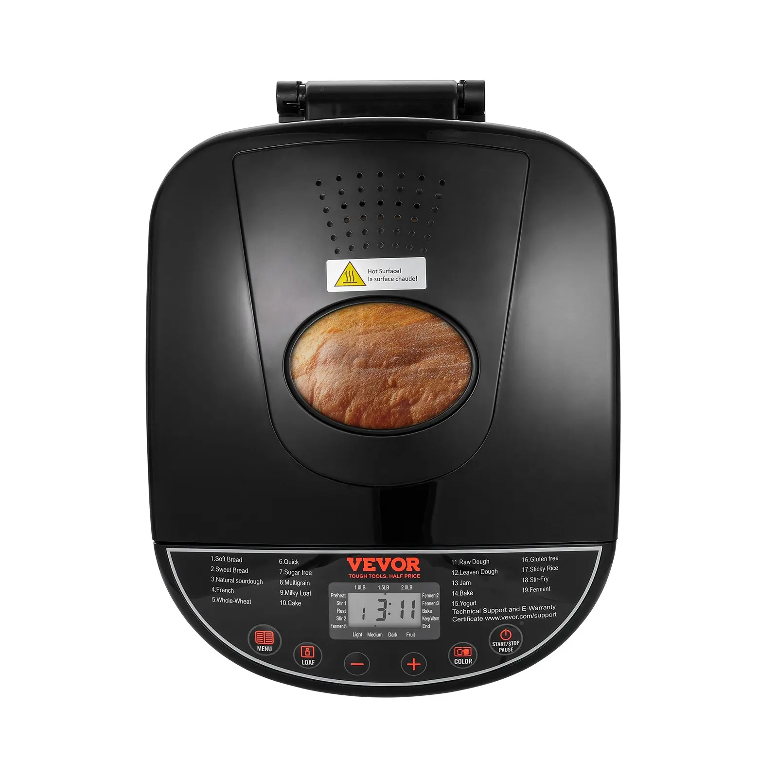 1/1.5/2 lbs 3 Bread Sizes Compact Nonstick Bread Maker Machine - 19-in-1 Dough Maker for Daily Use, 19 Preset Programs, LCD Display, 3 Crust Color Options, 0-15 Hour Reservation, 1-Hour Automatic Keep-Warm