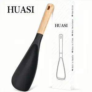 HUASI High-Quality Silicone Cooking Spoon with Ergonomic Wooden Handle 11.22 inches Non-Toxic Food-Grade Material Comfortable Grip