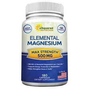 aSquared Nutrition Elemental Magnesium Supplement-180 Capsules-Max Strength Magnesium Citrate & Oxide 500 mg Formula, Mag Tablet Pills for Sleep & Vitamin Deficiency, Natural Calm Complex for Adults