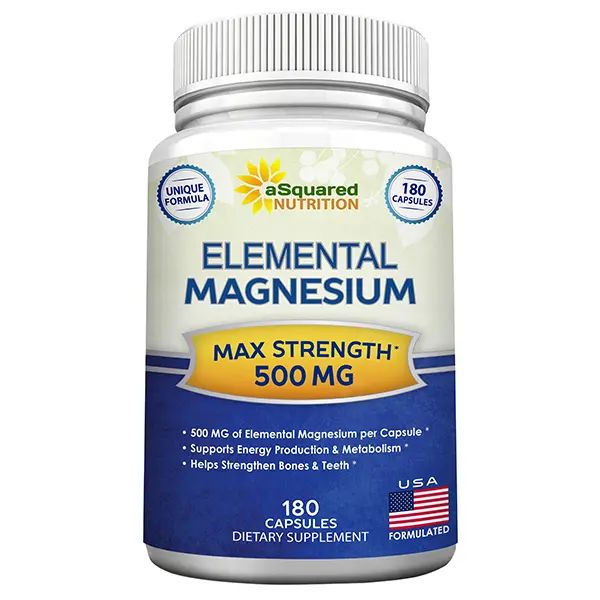 aSquared Nutrition Elemental Magnesium Supplement-180 Capsules-Max Strength Magnesium Citrate & Oxide 500 mg Formula, Mag Tablet Pills for Sleep & Vitamin Deficiency, Natural Calm Complex for Adults