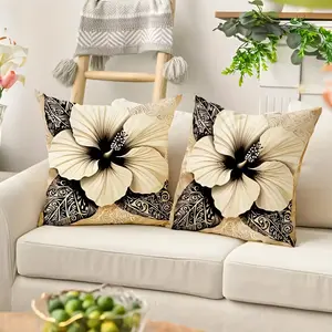 2-Piece Floral Digital Print Pillow Covers, 45x45cm Soft Plush Material, Hidden Zipper Design, Ideal for Living Room & Bedroom Decor