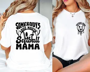 Somebody's Loud Mouth Softball Mama Shirt - Pink Cotton Sweatshirt with Graphic Design Soft and Comfortable Wear - Women's Wear for Summer - Sleeve