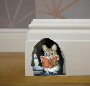 2 Stickers Mouse Reading Book in Wall 3D Sticker Decal Funny 2 Pack By Lumiere Tech