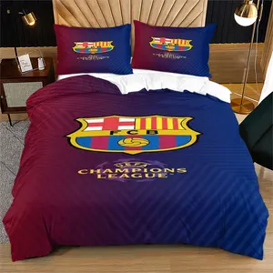 Barcelona FC Print Pattern Soft and Durable Bedding Quilt Cover Set, Includes 1 Quilt Cover and 1 or 2 Pillowcases, No Pillow or Quilt Insert, Suitable as Gifts for Children or Adults, Modern Stylish Bedroom Bed Decor