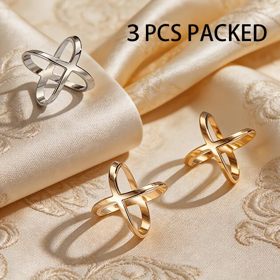 Women's 3-Piece Metal Scarf Rings - Simple Floral Minimalist Fasteners for Casual Clothing, Coats - Gift for Friends