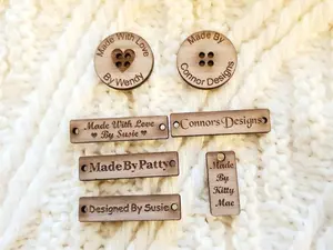 Custom Wooden Tags | Sew on Knitting Labels | Clothing Tags | Handmade Custom Tags | Walnut Wood | Laser Engraved Tag