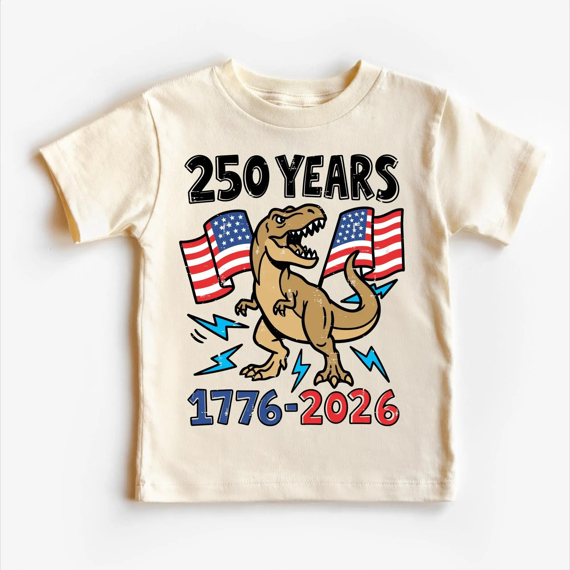 250 Years America Dinosaur Shirt, 1776–2026 Patriotic Kids T-Shirt, All American Boy Dino Tee, 4th of July Kids Shirt