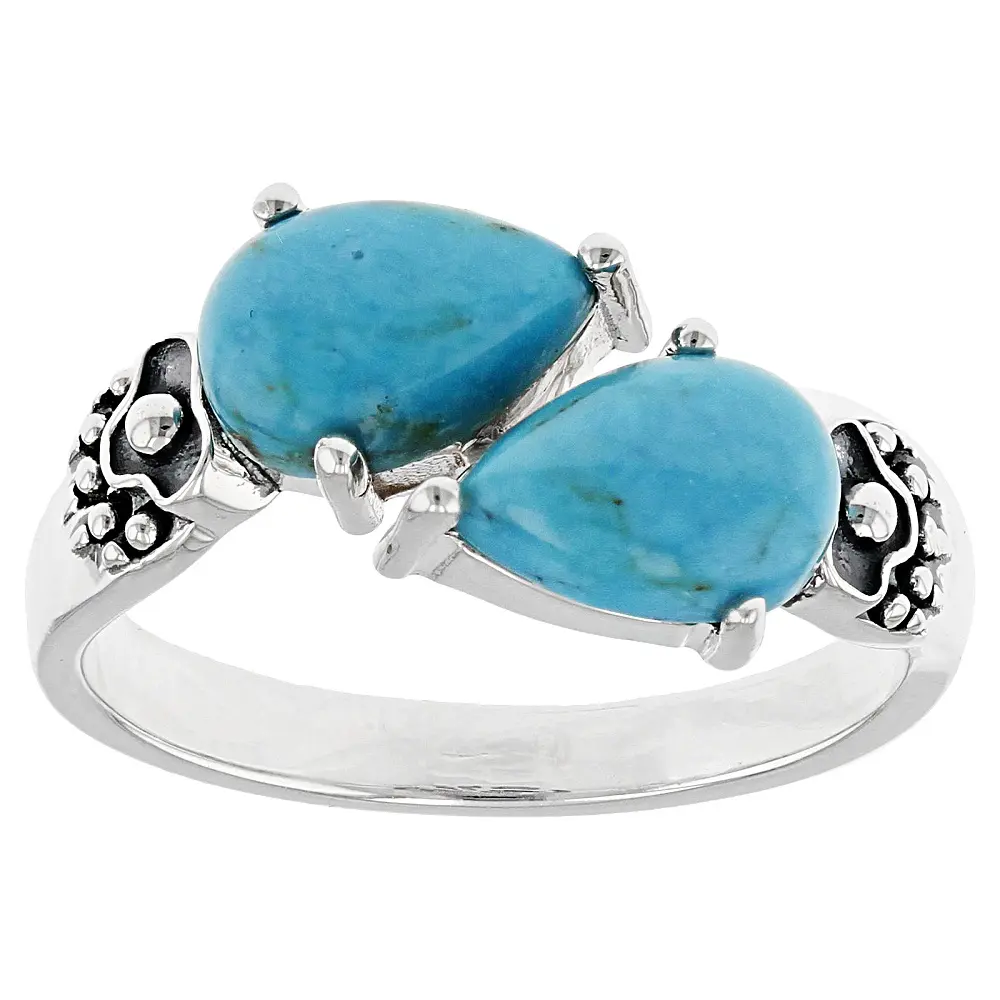 925 Sterling Silver Kingman Turquoise Bear Claw Cross Motif Oxidized Ring, 9x6mm Natural Crystal Jewelry