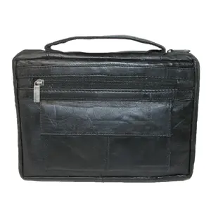 CTM Leather Bible Cover Case with Zippered Pockets and Handle