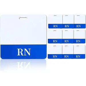 10 count RN Badge Card Nurse Badge Tag ID Badge Buddy Double Sided RN Badge PVC Badge Holders Badge Tags with Blue Background for Resident  (Blue,3.4 x 3.3 Inch)