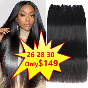 Karlami Straight Bundles Human Hair Straight Hair 12A Double Weft Hair Extensions for Women 3/4 Bundles Deals 100% Unprocessed Virgin Human Hair Natural Black