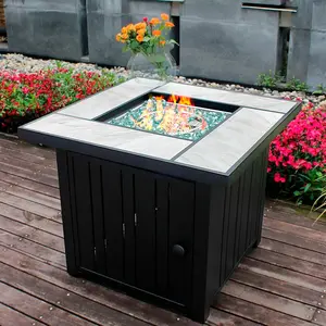 30" Propane Fire Pit Table with Real Ceramic Top, 50,000 BTU Gas Fire Pit with Lid & Glass Rocks, Perfect for Outdoor Dining and Parties, Ideal for Patio, Garden, and Yard