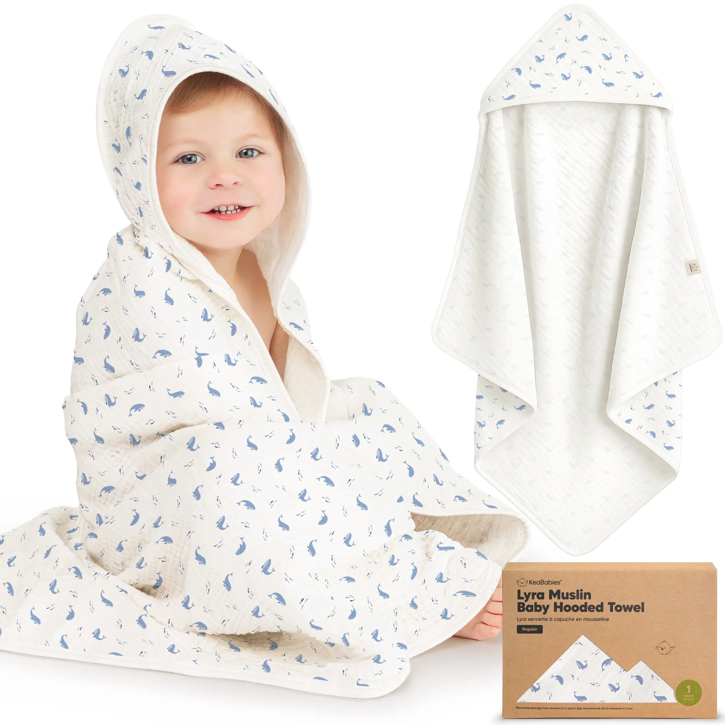 KeaBabies Muslin Baby Bath Towels with Hood for Girls, Boys -Large Organic Cotton Hooded Baby Towels for Newborns,Toddlers,Infant,Kids,Soft Absorbent Newborn Bath Essentials Gift Set