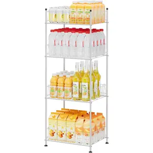 Water Bottle Holder Organizer 4 Tier Drink Can Shelf Organizer Rack for Floor Freestanding Water Bottle Rack Stand Beverage Storage Shelf for Pantry Kitchen Food Storage