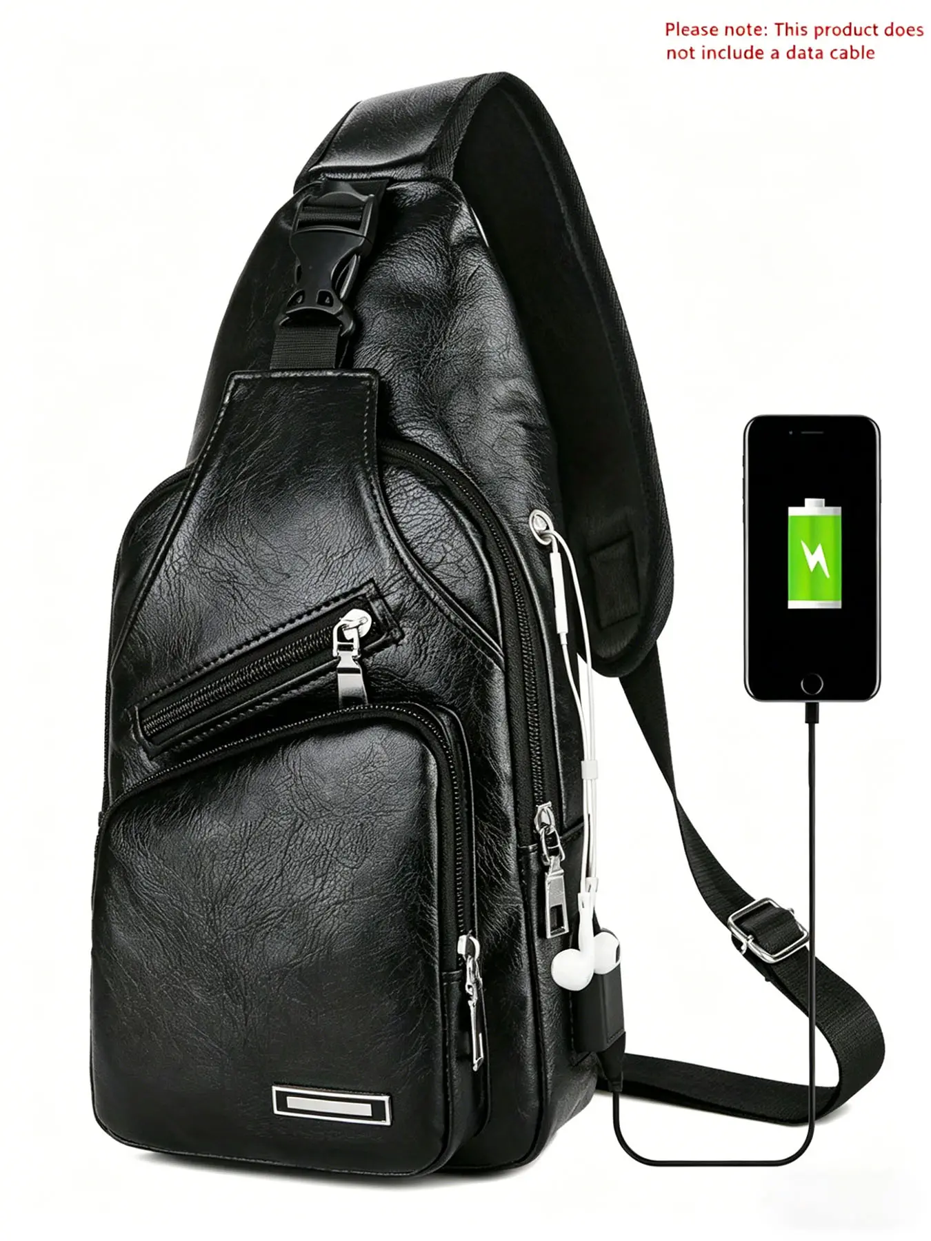 Leather Crossbody Bag with USB Charging Port, Men's Portable Chest Backpack, Convenient On-the-Go Charging Sling Bag for Daily & Outdoor, Multifunctional Chest Bag