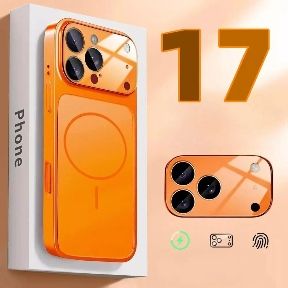 17 Series, Protective titanium nano-satin glass smartphone case, Shockproof smartphone cover, for iPhone 17 Air, 16, 15. Glass nano-satin polished case featuring magnetic compatibility for wireless charging, while providing shockproof and drop protection