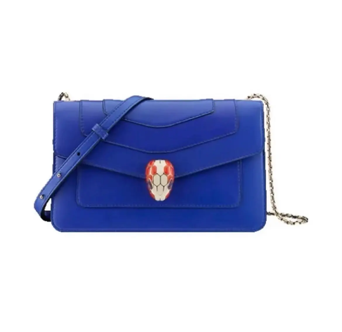 Pre-owned Bvlgari Blue Enamel Snake Head WOC Crossbody Bag, Purses Crossbody Bag with Chain Strap (2602384), Very Good Condition