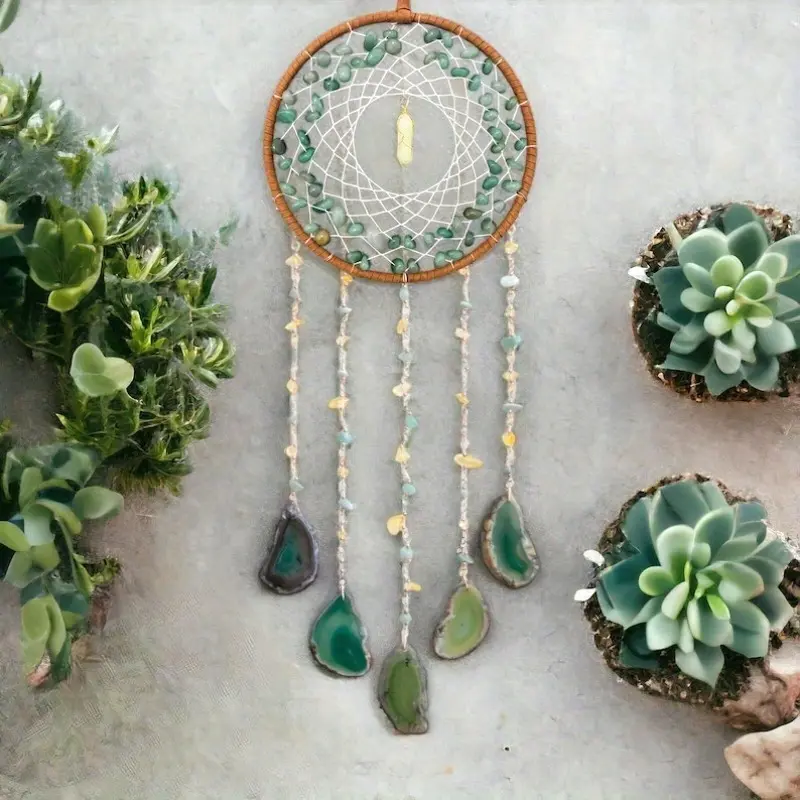 [Natural Gemstone Dream Catcher] Natural Green Gemstone 1pc Dream Catcher - Wind Chimes, Sun Catchers, Home Decor, Decorative Pendant