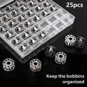 25-Pack Metal Sewing Machine Bobbins and Box, Home Craft Sewing Accessories, Durable Thread Spools for DIY Projects, Essential Sewing Supplies